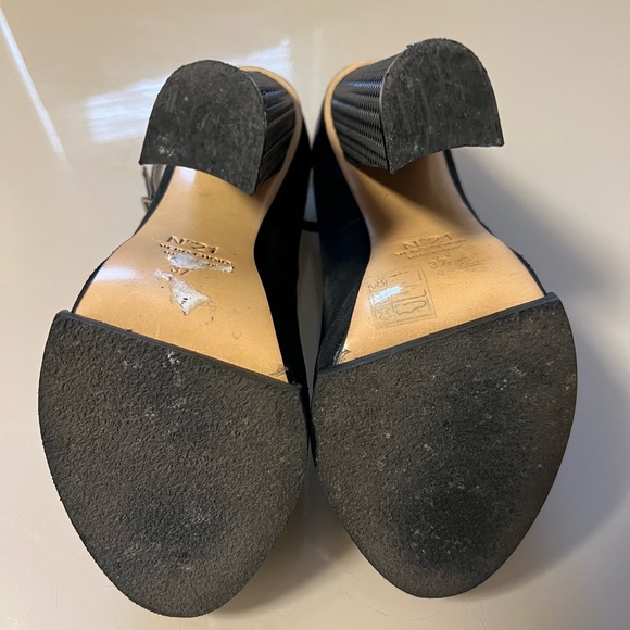 N°21 Black Suede And Leather Block Heel Ankle Strap Pumps Size 37 - Picture 11 of 16